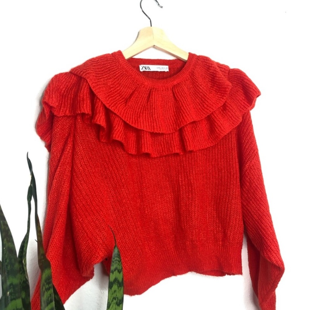Zara Red Ruffle Sweater - Picture 2 of 3